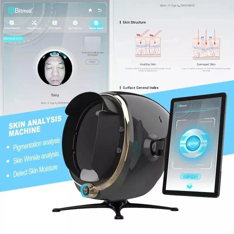 Prenosný 3D skenový skener na starostlivosť o tvár Analyzer tváre Monitor Magic Mirror s fotoaparátom Anglického rozhrania na analýzu testov