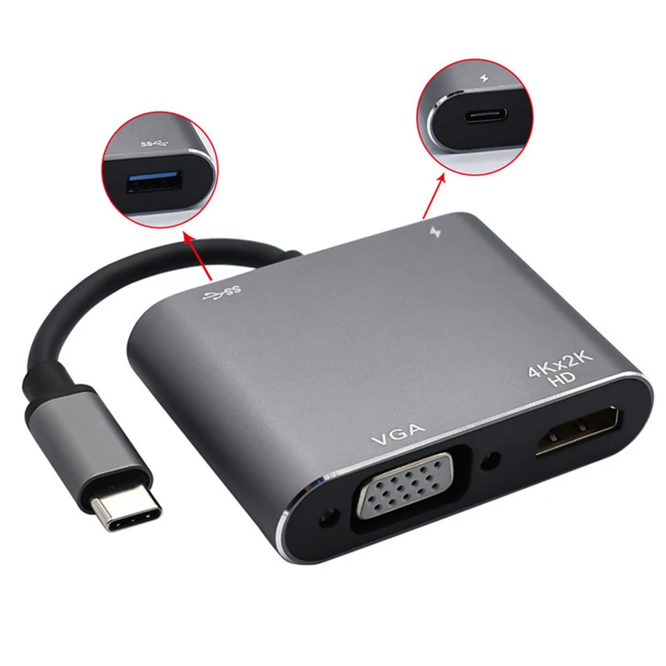 Prenosný 4K Typ C až HDMI kompatibilný USB C 3.0 VGA PD Dock Hub pre MacBook Samsung S20 DEX pre Huawei Xiaomi