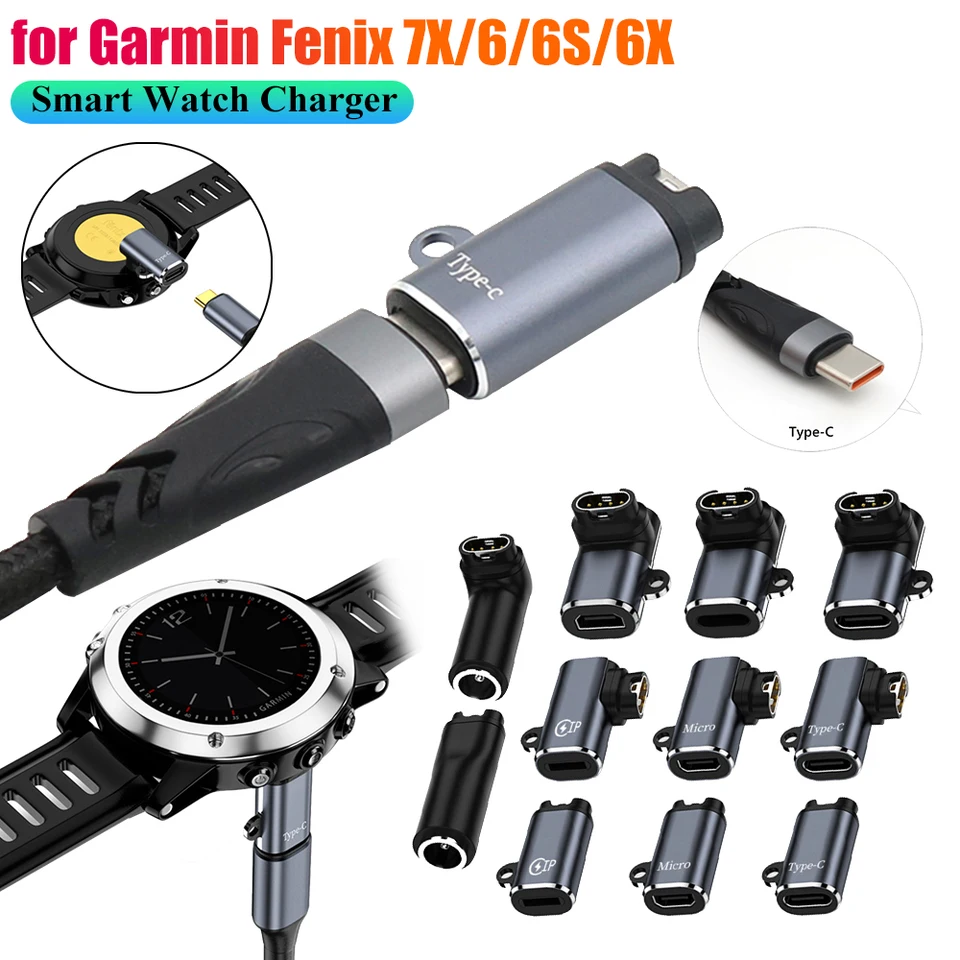 Prenosný adaptér pre prenosný adaptér Garmin Fenix ​​7x/6s/6S/6X/6x Smart Watch Converter s nabíjačkou na nabíjačku s Garmin Fenix ​​7X/6S/6X s nabíjačkou na nabíjačku s nabíjačkou typu C/8