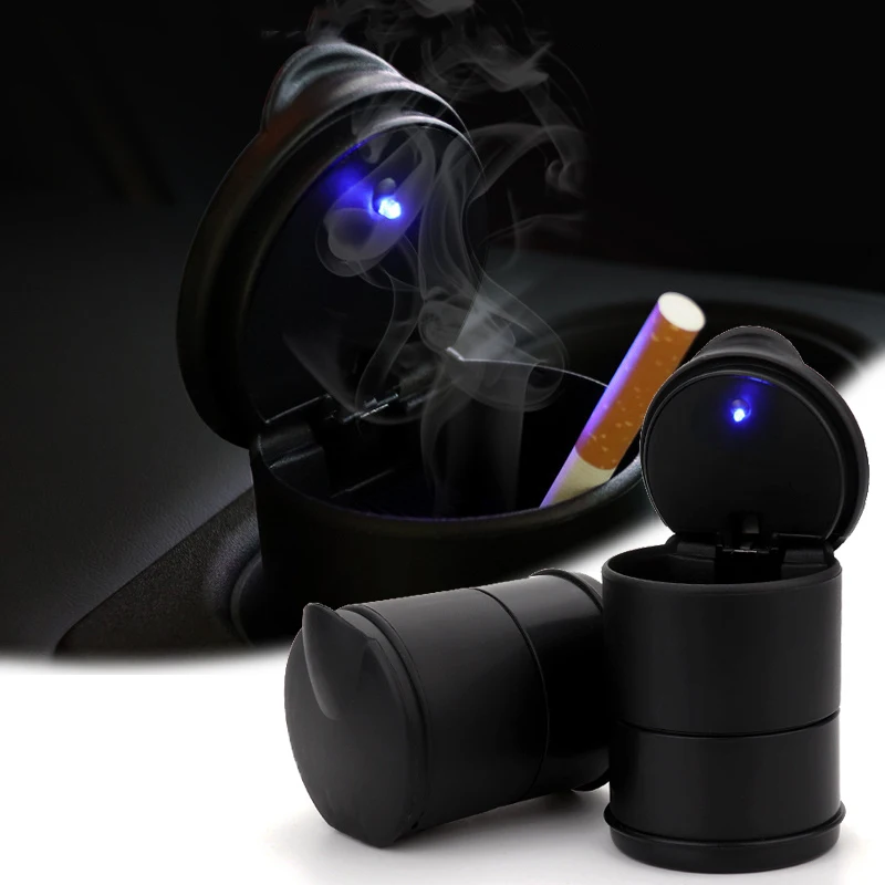 Prenosný auto popolník s indikátorom LED LED ľahké odpadky Coin Storage Cup Cypach Cigar Ashtray Auto interiérové ​​príslušenstvo 1pc