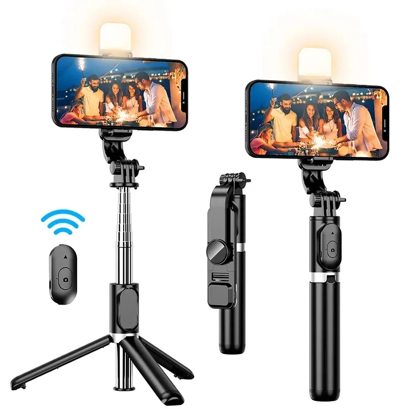 Prenosný bezdrôtový bluetooth selfie slepka na diaľkové uzávery s výplňou svetlom 360-stupňovej rotácie pre Tiktok Live Broadcasting