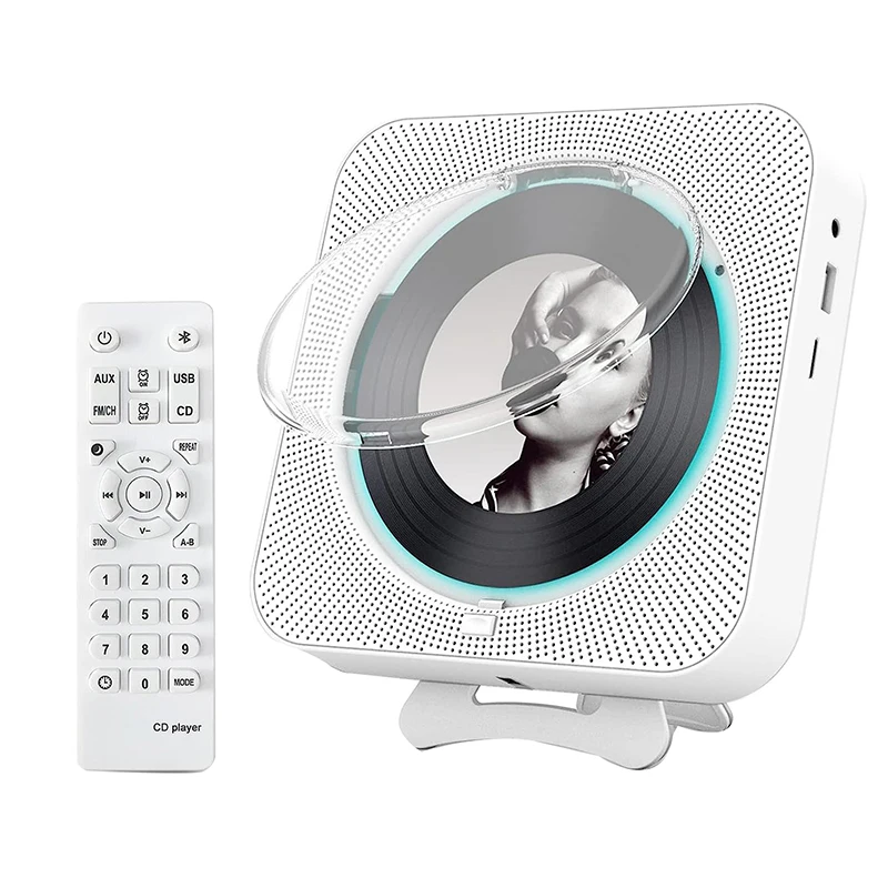 Prenosný Bluetooth CD prehrávač, Wall Mount Player Home Hudobné prehrávače s diaľkovým ovládaním, LCD displej