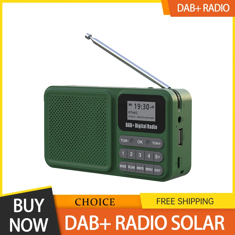 Prenosný DAB+ rádiové solárne nabíjanie Núdzové rádiové prijímač bezdrôtový reproduktor Bluetooth s LCD displej podpory TF Card USB PLA