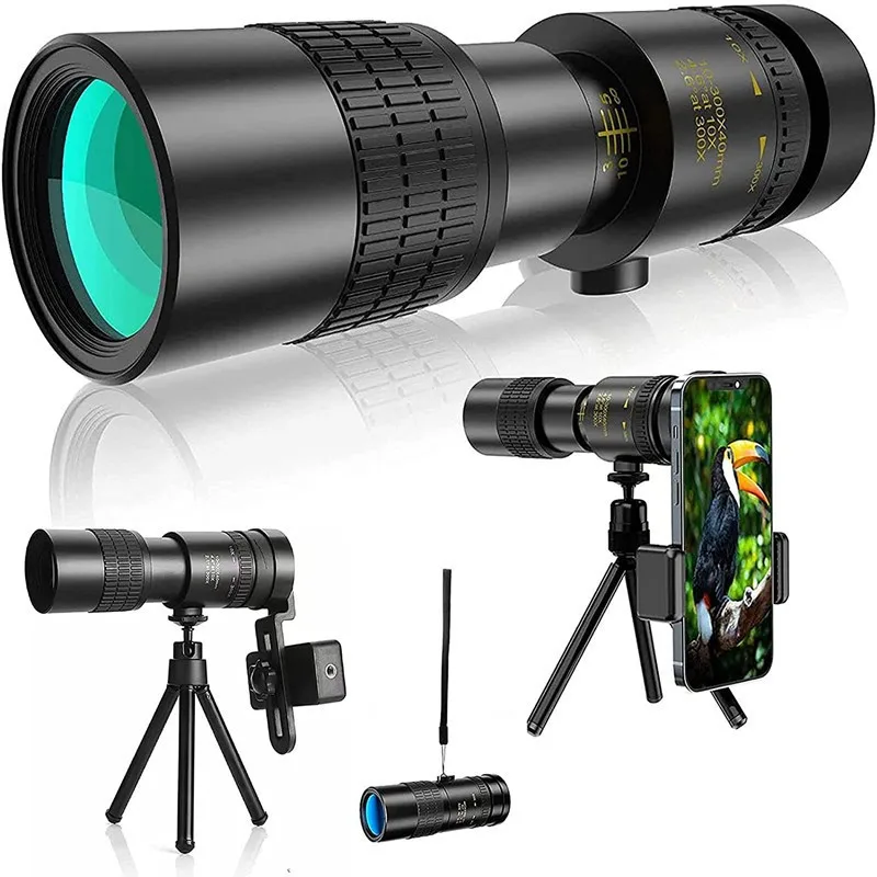 Prenosný dlhý ohniskový ďalekohľad 10-300x 40x Zoom High-Power Monokulárny ďalekohľad na sledovanie vtákov s telefónom s držiakom statívu