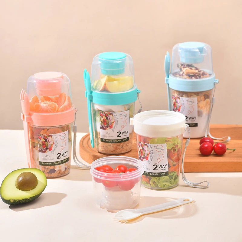 Prenosný dvojvrstvový šalátový pohár Oatmeal Cereal Nut Yogurt Salad Cupte