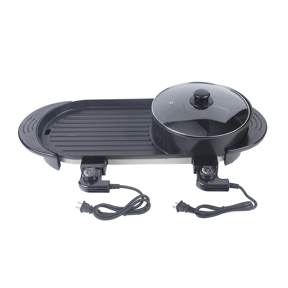 Prenosný elektrický 2 v 1 horúce hrniec grilovanie gril nelick nelick Teppanyaki Pan Soup Polievku s vysokou výkonnou tepelnou potrubím U Heat rúrky bez scenárov