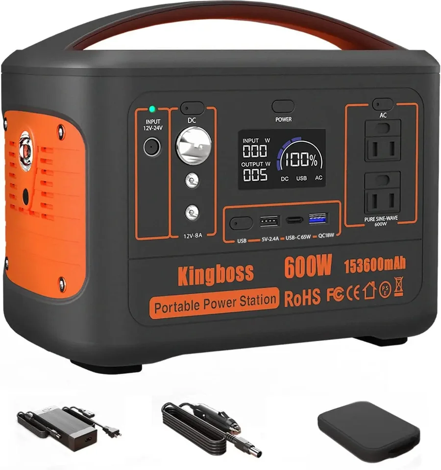 Prenosný generátor, elektrická stanica 600 W (vrchol 1200 W), 153600 mah 568WH, lítiová batéria 110V/600 W, striedavka, výstup AC, 2*DC Carport