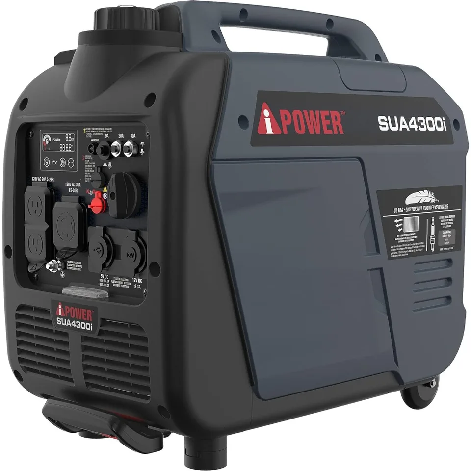 Prenosný generátor meniča, 4300W, CO senzor, prenosný s teleskopickou rukoväťou pre záložné domáce použitie, kemping, generátor