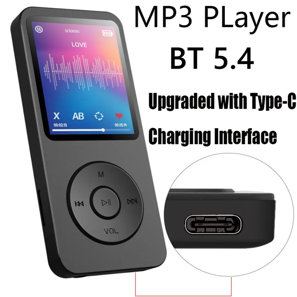 Prenosný hifi mp3 prehrávač Bluetooth 5.4 Hudobné stereofónne reproduktor Mini MP4 Video prehrávanie s TFT obrazovkou FM Radio Radiing Walkman