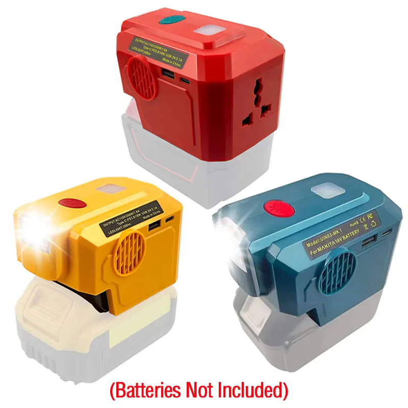 Prenosný invertor prenosného energie pre Makita pre Dewalt pre Milwaukee 18V 20V Li-Ion Battery Output 110V/220V s USB a LED svetlom