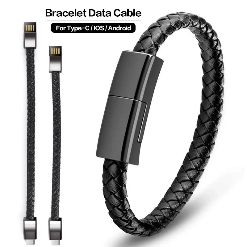 Prenosný kábel nabíjania náramkov USB pre iPhone Samsung Micro Type C Dátový kábel USB C nabíjačku pre ženy pre ženy 7-7,7 palca