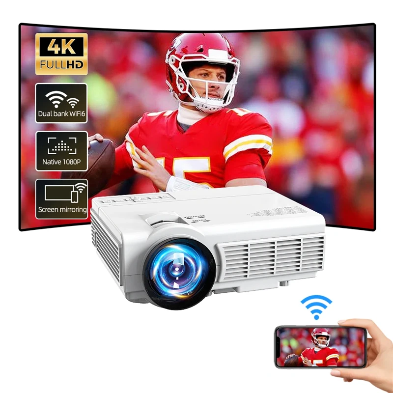 Prenosný LED projektor TAIDU 4K 1920*1080p rozlíšenie HD Intelligent Control 5G WiFi BT5.0 Domáce divadlo Outdoor Movie Projector