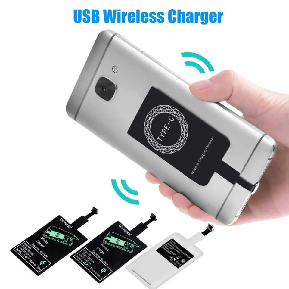 Prenosný lepkavý USB Typ C Qi Wireless nabíjanie prijímača pre príslušenstvo pre iPhone