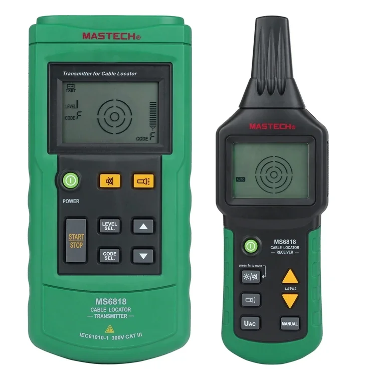 Prenosný Mastech MS6818 Profesionálny kábelový sledovač káblov Kovové potrubie Locator Detector Tester Tester Tracker napätie12 ~ 400V prijímača