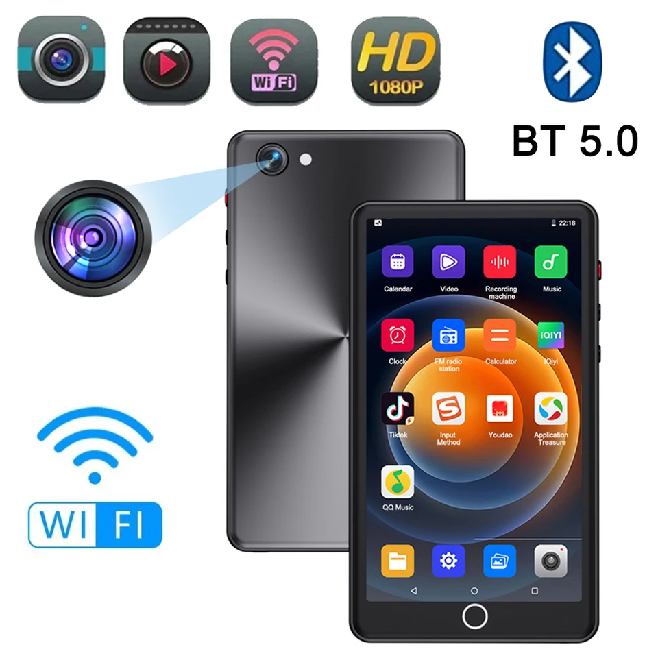 Prenosný prehrávač WiFi MP4 s fotoaparátom 16 GB pamäte Bluetooth 5.0 Full Touch Screen FM Radio/prehliadač/fotograf/hudobný prehrávač