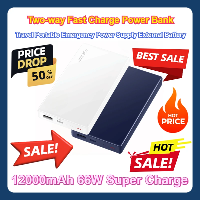 Prenosný prenosný núdzový napájací zdroj Externá batéria 12000 mAh 66 W Super Nabíjanie obojsmerná banka rýchleho nabíjania