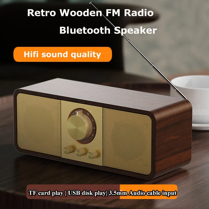 Prenosný retro FM Rádio drevené rádiové prijímač bezdrôtového hifi stereo bluetooth reproduktor s mikrofónnou podporou TF karta USB AUX