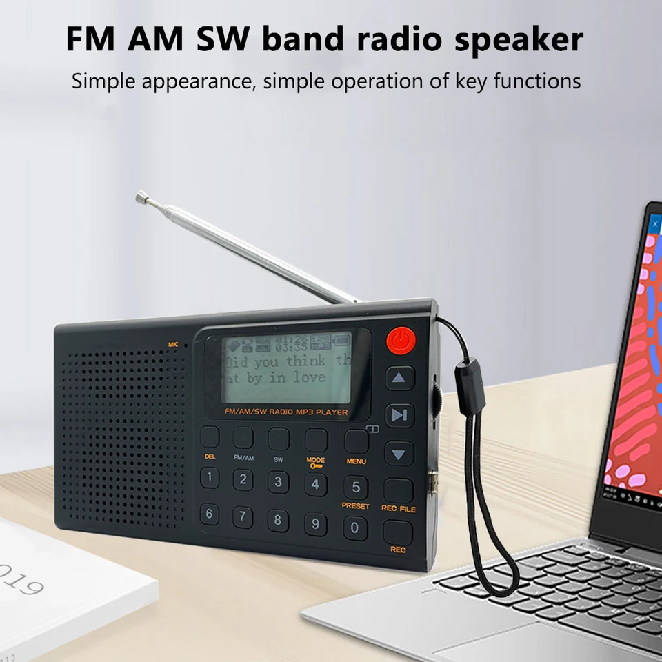 Prenosný rozhlasový rekordér Aux Jack Digital Walkman Radio Radio Type-C nabíjanie MP3 Hudobný prehrávač Radio Alarm s podporou