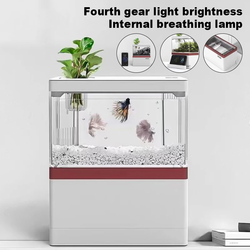 Prenosný rybí tank Desktop Fish Tank Mini Desktop Aquarium Filter System LED osvetlenie stolová doska Ekologická nádrž USB rozhranie