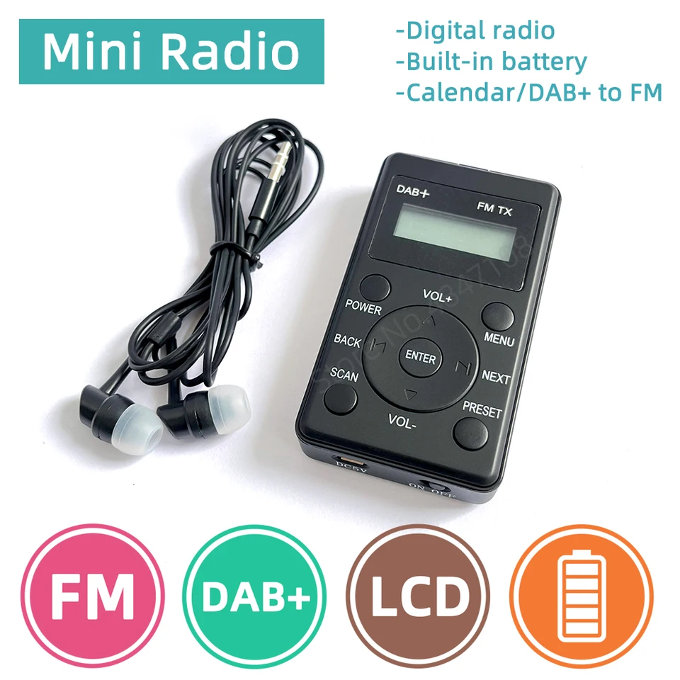 Prenosný rádio Mini Pocket FM DAB+ Digitálny displej stereofónneho prijímača Podskupina LCD vstavaná kalendár podpora batérií