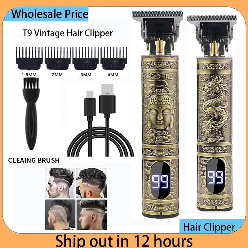 Prenosný strih na strihanie vlasov T9 Vintage Vlasy Zastrihovač USB Rýchle nabíjanie holiaceho strojčeka Barber bezdrôtový strih na vlasy pre pánsky garbe