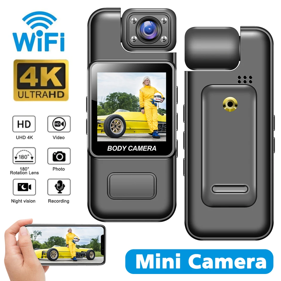 Prenosný Ultra HD 4K WiFi Camera Digital Video Mini vreckové orgány presadzovanie práva Nočné videnie Šport DV DVR Malé kamkordér