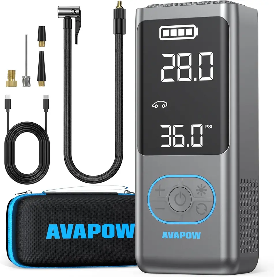Prenosný vzduchový kompresor AP18 AP18, 300% rýchlejšie 150 psi, bezdrôtové vzduchové čerpadlo s tlakom pneumatiky, 3,7 ″ dvojitá LCD obrazovka