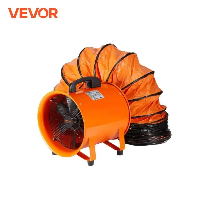 Prenosný výfukový ventilátor VEVOR 16 palcový priemyselný valec ventilátor s dúchadlom výfukových plynov s hadicou 5 m/10 m na sanie prachového domáceho pracoviska