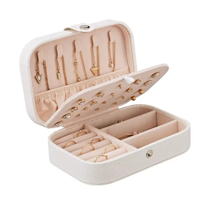 Prenosný zips šperky Simple Pu Leather Jewelry Box Prsteň náhrdelník klenotnícke krabičky náušnice na náušnice na cestovanie