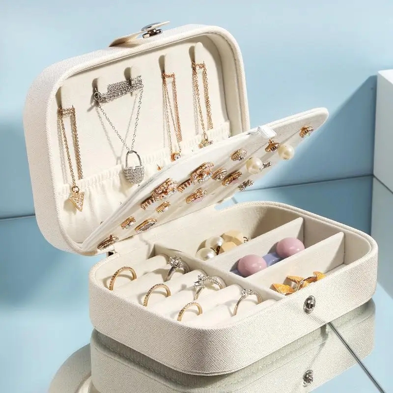 Prenosný šperk Box Organizátor šperky Displej cestovné šperky krabičky Krabičky Vodotesné kožené úložisko Zipper šperky Joyero