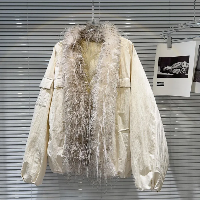 Prepomp 2024 Zimná nová príchod gradient farebný prostredie Enviromental Faux Fur Collar White Duck Down Bunda Women Coat GS837