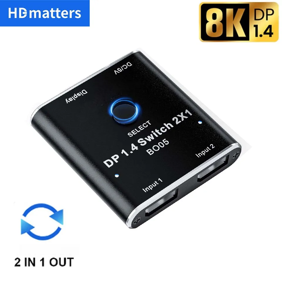 Prepínač DisplayPort 2 v 1 Out DisplayPort 1.4 prepínač voliča videa 2x1 8K 60Hz 5K 120Hz 4K 144Hz pre PC Monitor notebooku