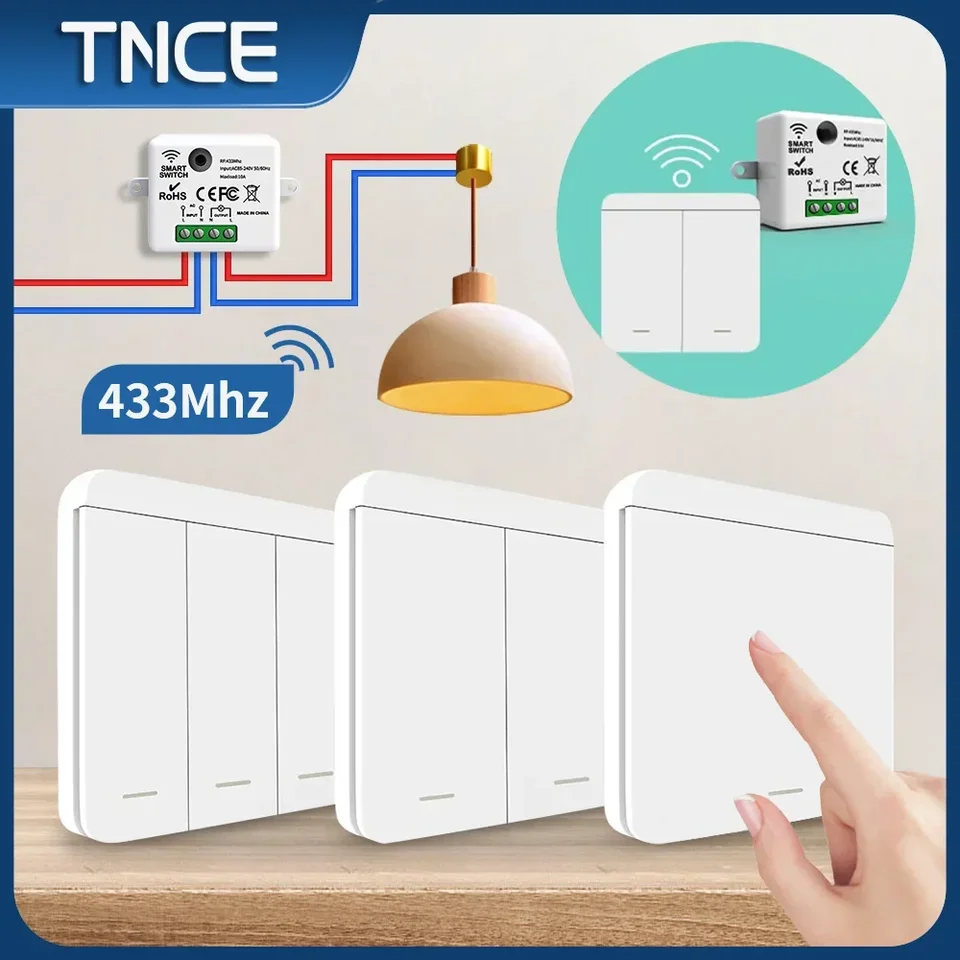 Prerušovač relé TNCE RF433 pre SMART Light Light 1/2/3Gang Wall Panel Spínač 433 MHz bezdrôtový spínač steny s diaľkovým ovládaním