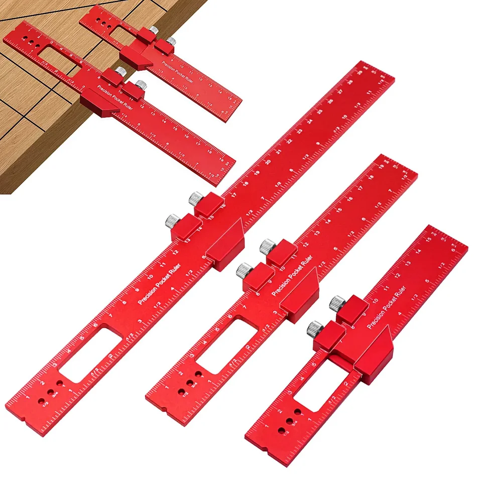 Presné vreckové pravítko T-Type Čistenie pravítka Carpenty Square T Track Ruler Inch a metrické meracie značenie pravítko za zastávku