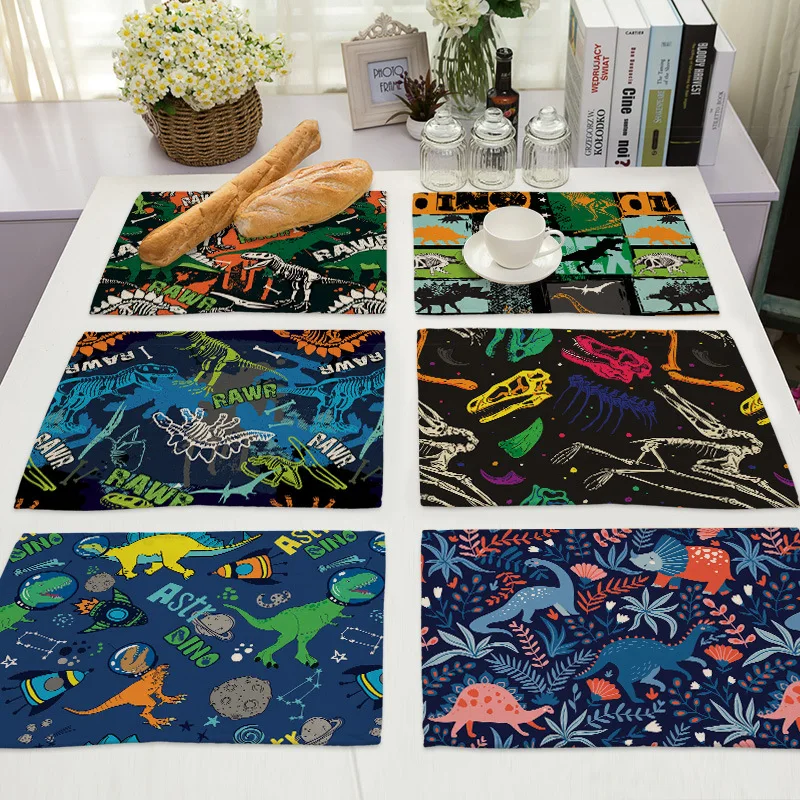 Prestieranky pre deti deti roztomilý karikatúra dinosaurus Place Mats tkanina Coaster stolová dekorácia mat