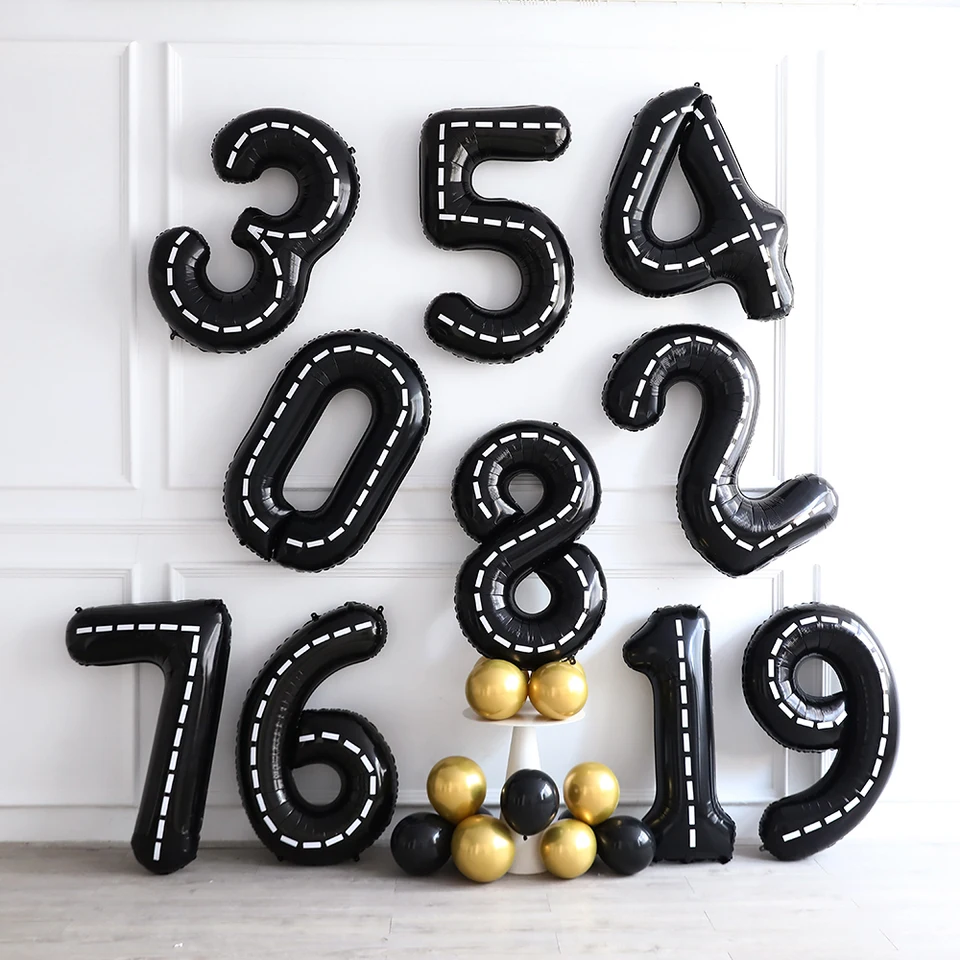 Pretekárske auto 1. 2. 2. narodeninové dekorácie Detské chlapci 30/40 palca hliníkové číslo Balóny Sada Vlajky bábätko Dodávky Globos