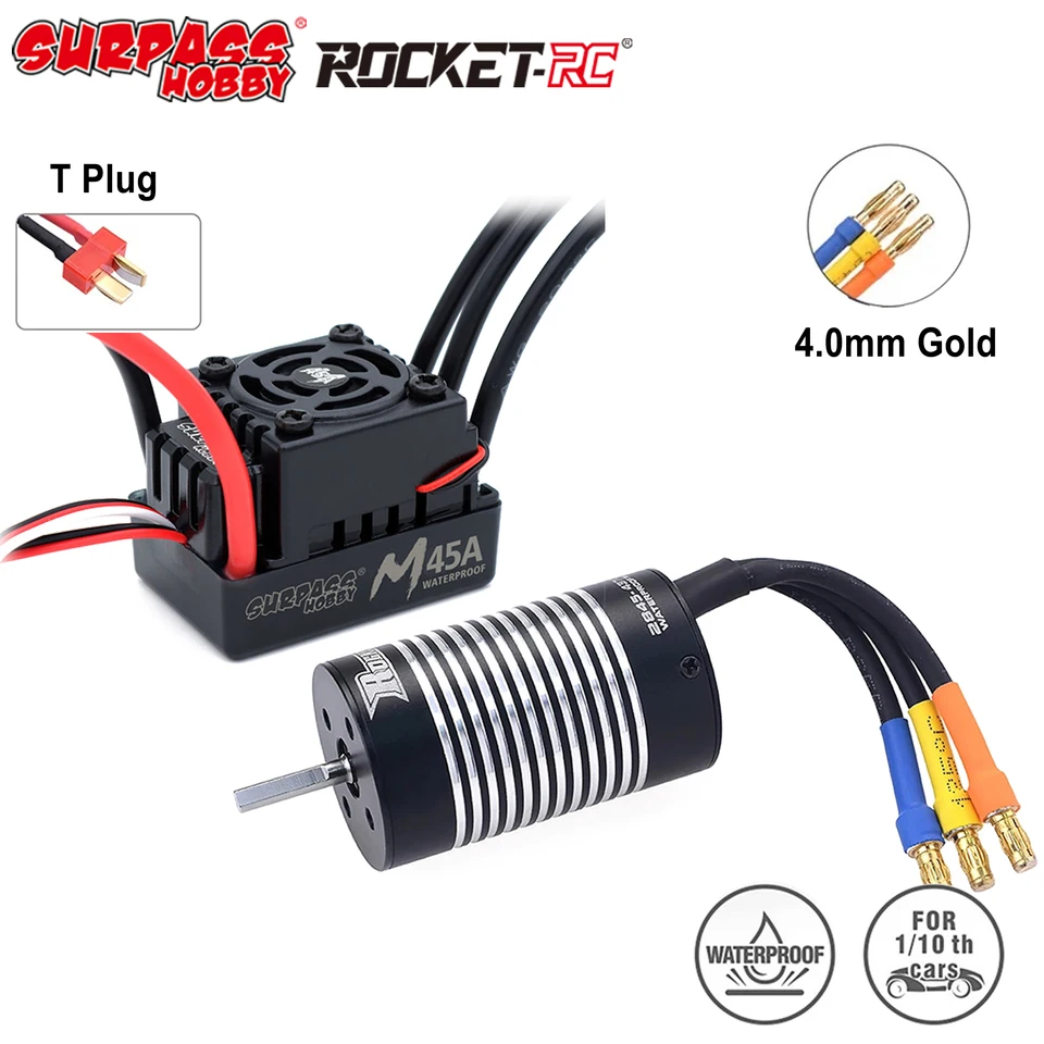 Prevyšovať Hobby Rocket 2845 nepremokavý kefový motor s kefou s kombo pre 1/12 1/14 RC CAR WLTOYS 144001 12428 TRAXXAS HSP Robot Robot