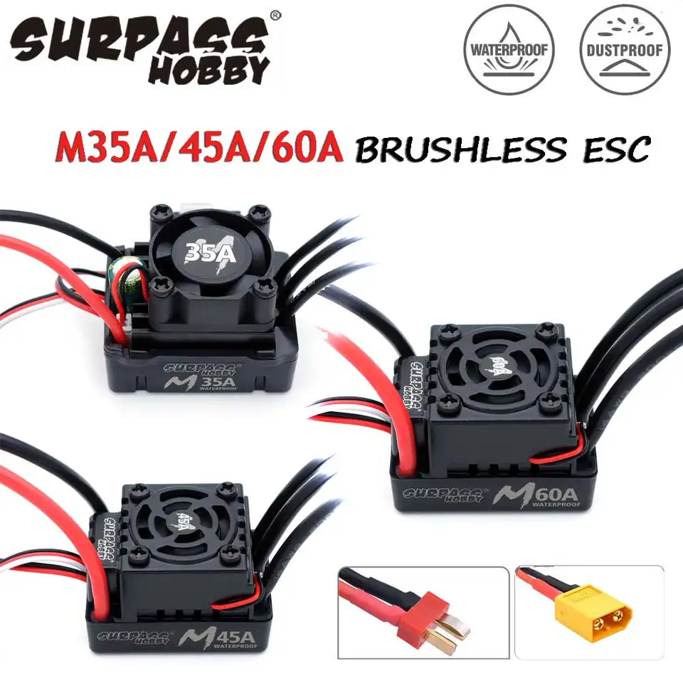 Prevyšovať hobby Waterproof RC ESC M35A/45A/60A bez kefy Rýchlosť 2-3S pre 1/10 1/12 1/14 1/16 RC On-Road Buggy Monster