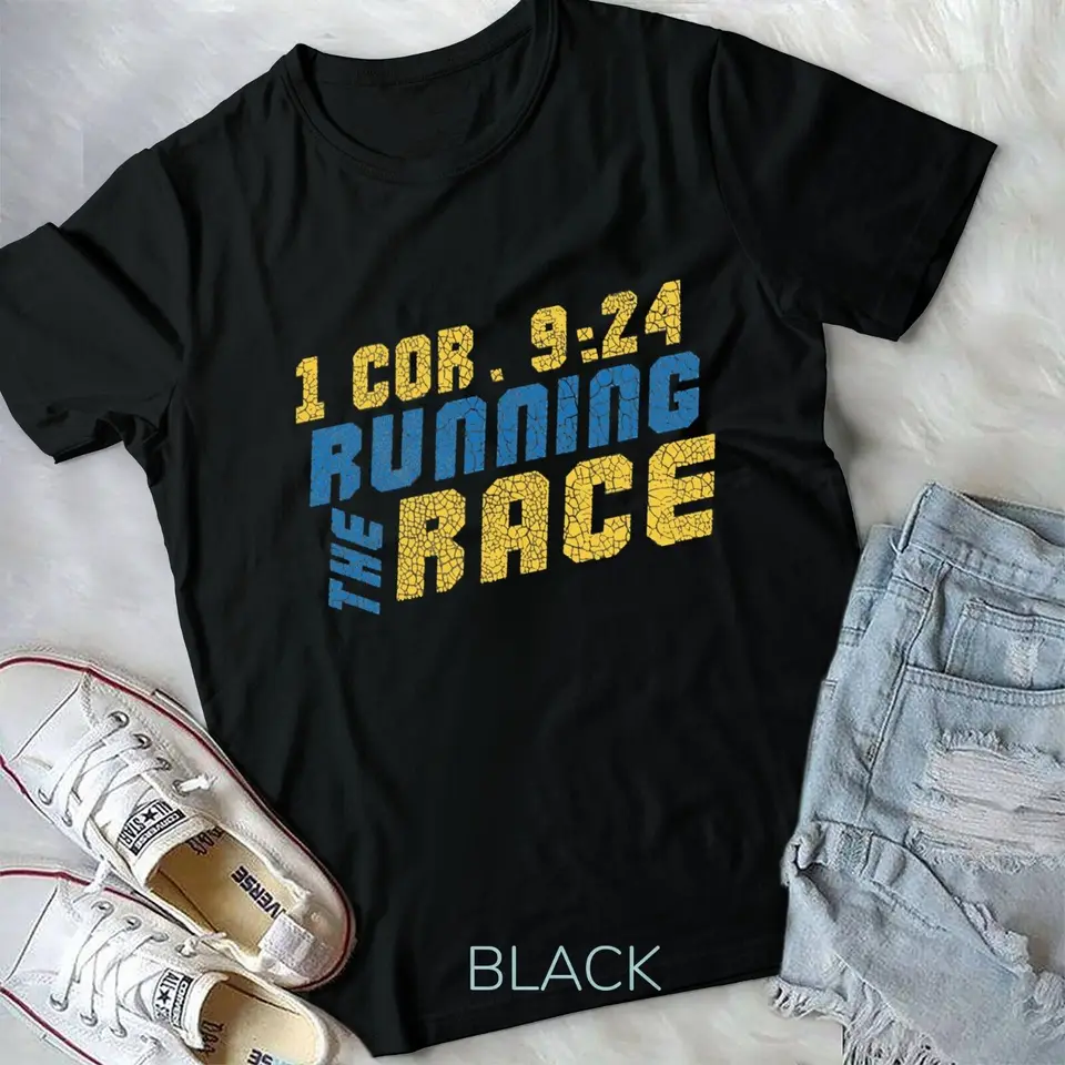 Prevádzka závodu 1 Kor 9:24 Kresťanský bežec Jogging Outreach Unisex tričko