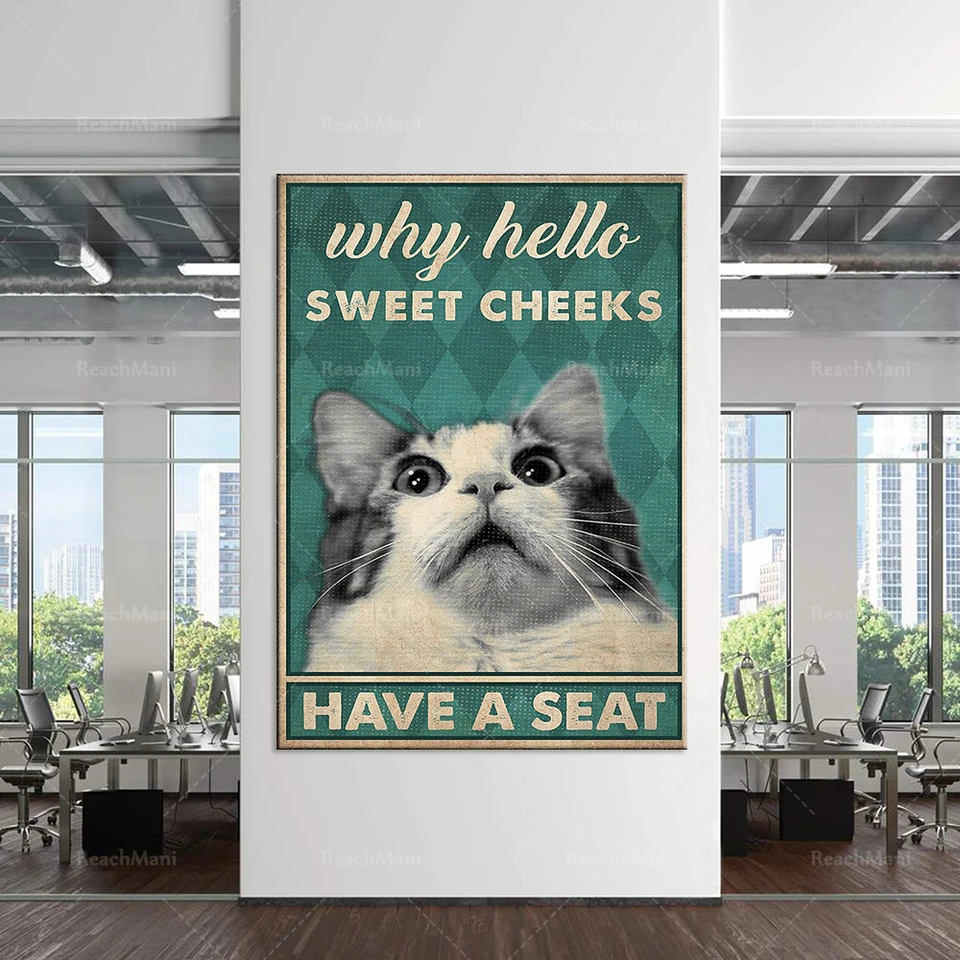 Prečo sú mačky Hello Sweet Cheek Plagát, plagát na stene, retro štýl, vtipné mačiatko dekorácie plagát