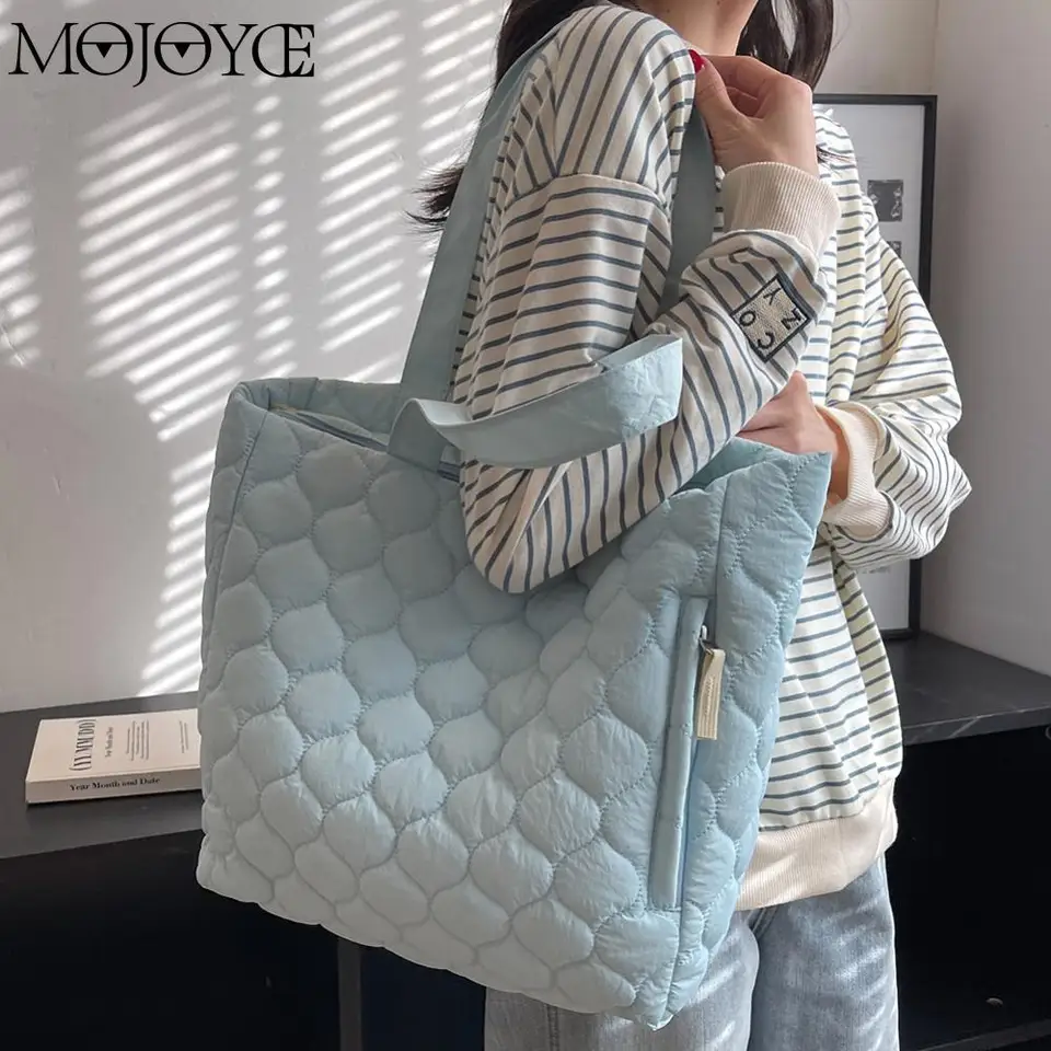 Prešívané ženy kabelky veľkej kapacity zimné ramenné tašku módne oblaky bavlnené čalúnené elegantné rušené tote tašku mäkké na dovolenku