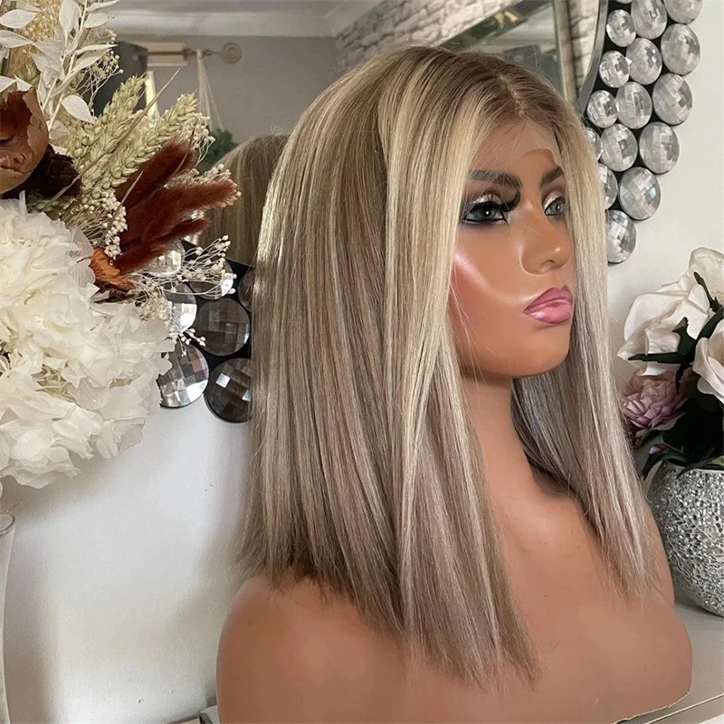Priame syntetické HD čipky predné parochne Zvýrazní Ombre popol blondínka hnedá farba Lace predné parochne Glueless Dámska parochňa