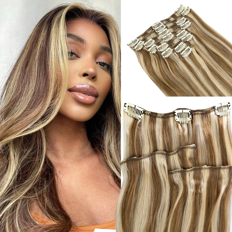 Priamy klip v predlžovaní vlasov Clip-on blacke hnedá vlásenka pre ženy 100% ľudské vlasy brazílske remy prírodné vlasy 100 g/set