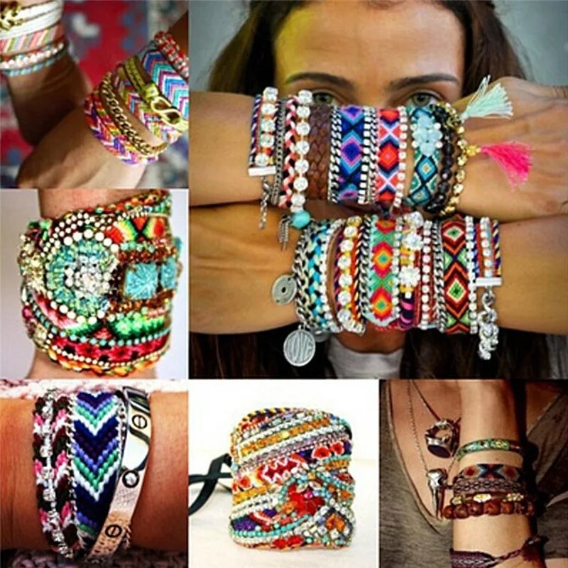 Priateľské náramky ručne vyrábané tkané lanové struny Hippy Boho výšivkové náramky