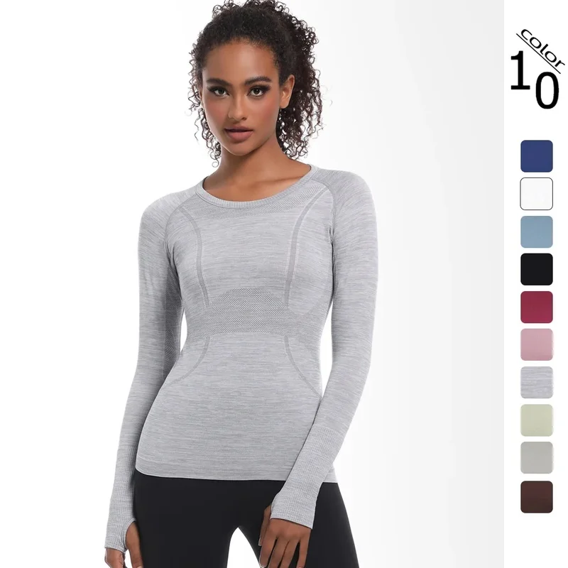 Priedušné bezšvové tréningové košele s dlhým rukávom Yoga Tops Slim Fit Sports Running Fitness Trič