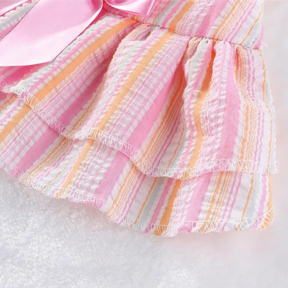 Priedušné oblečenie pre domáce zvieratá Mäkké priedušné šteniatko princezné šaty s vertikálnou pruhovanou motýľkou sukňou na leto na leto pre Teddy