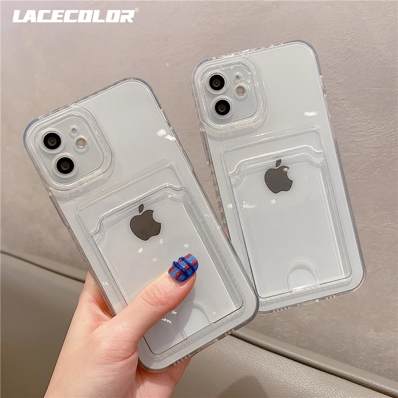 Priehľadná karta Slot Peňaženka TPU Softvér pre iPhone 13 11 12 12 Mini Pro Max xs x xr 7 8 Plus SE 2 SOCPORPPORP COOC Storage Cover