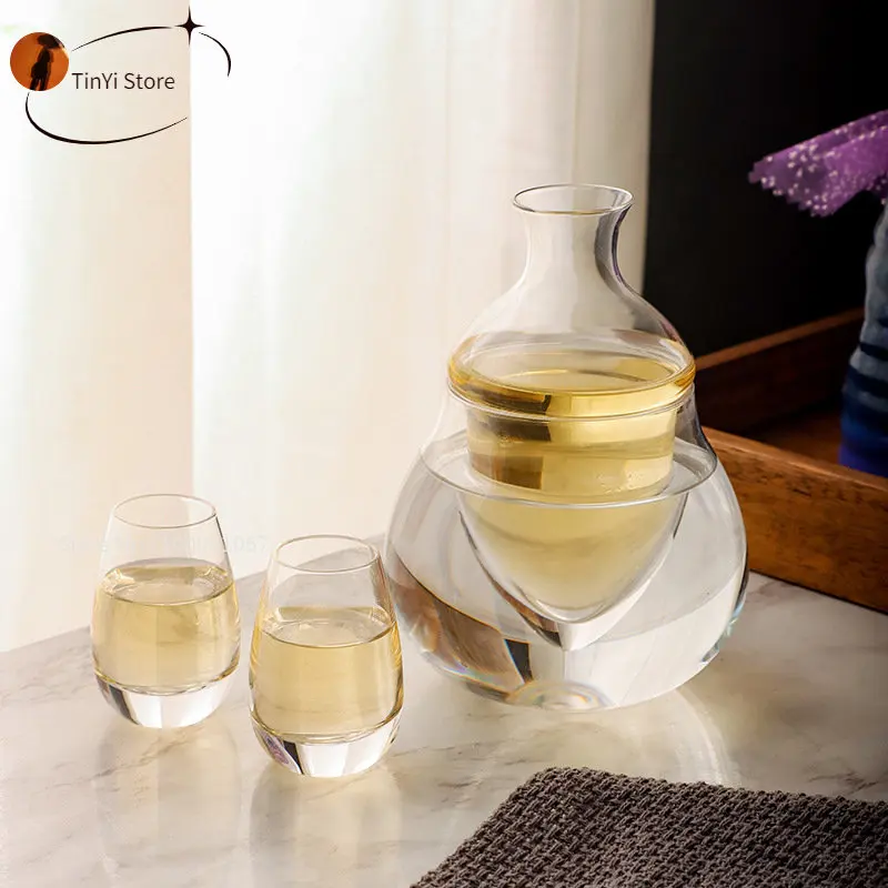 Priehľadná kreatívna japonská sake set páv modré okuliare na víno kryštál sake kvet