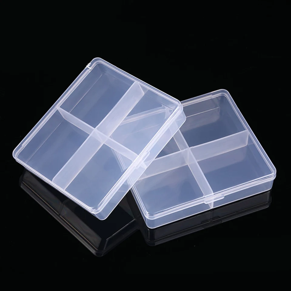Priehľadná plastová úložná skrinka 4 mriežky priesvitné krabičky balenie boxu Storage Box Prach odolný