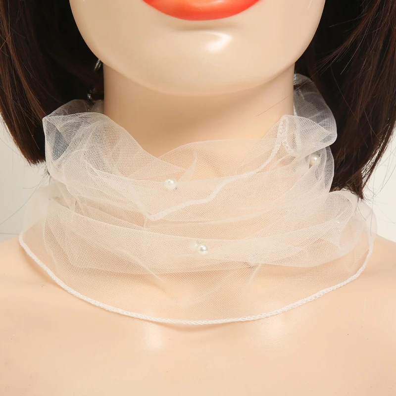 Priehľadná čipka korálková šatka tenký opaľovací krém šatky organza elastické malé krk